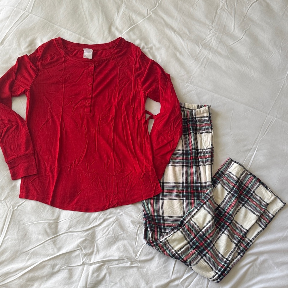 Christmas Red Top and Plaid Pajama Set
